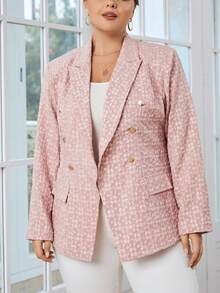 SHEIN Privé Plus Double Breasted Blazer - Pink - View 6