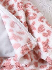 Baby Girl Leopard Print Teddy Jacket & Pants & Cami Top - Multicolor - View 4