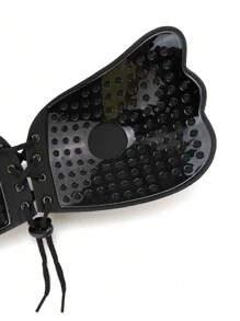 Women Black Fabric Plain Lace Up Strapless Push Up Sticky Bra For Casual Comfy Style