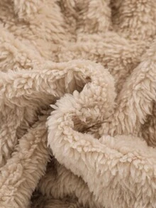 SHEIN 男童字母拼接细节半扣泰迪熊卫衣 - 卡其色 - 查看 7