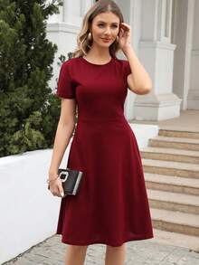 Solid A-line Dress - Burgundy - View 5