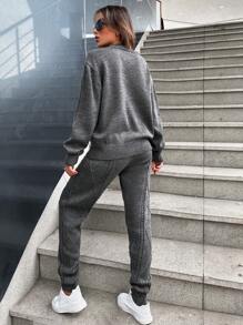 EURMUSE Bộ 2 món áo len chui đầu và quần dài thường ngày cho nữ, Thu/Đông - Xám - Xem 2