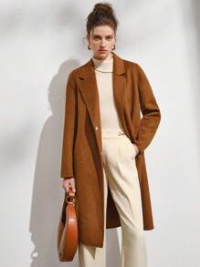 Anewsta Lapel Collar Single Button Overcoat - Mocha Brown - View 4