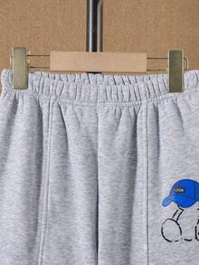 男大童卡通圖案加絨內裏衛衣和衛褲 - 灰色 - 查看 4