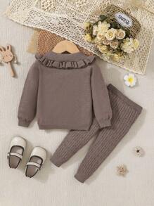 SHEIN Baby Girl Ruffle Trim Sweater & Knit Pants,In Fall/Winter
