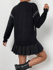 SHEIN Unity Cartoon Pattern Drop Shoulder Sweater - Black - View 2