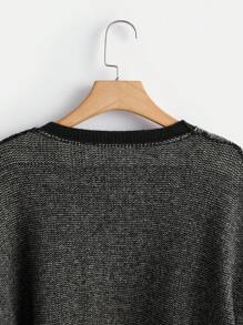 ROMWE Hippie 图案落肩毛衣、学校、长袖上衣 - 黑色 - 查看 3