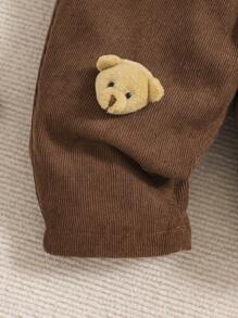 SHEIN Baby Boy Bear Patched Detail Thermal Pants - Brown - View 4