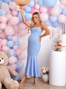 SHEIN Maternity Solid Mermaid Hem Tube Dress - Baby Blue - View 1