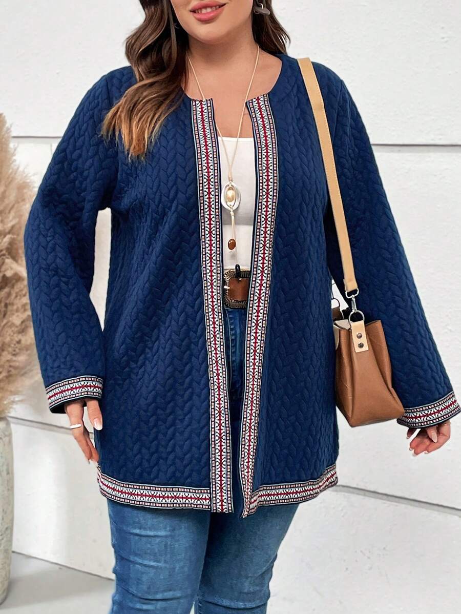 EMERY ROSE Plus Contrast Tape Open Front Coat