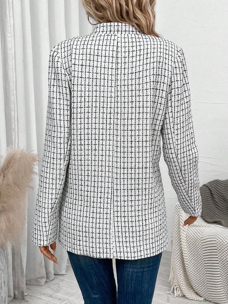 Plaid Open Front Tweed Overcoat