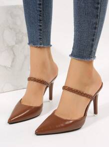 Women's Sandals, Summer Stylish Ankle Strap Stiletto Heels, Pointed Toe Half Slippers In Brown - Brown - View 2