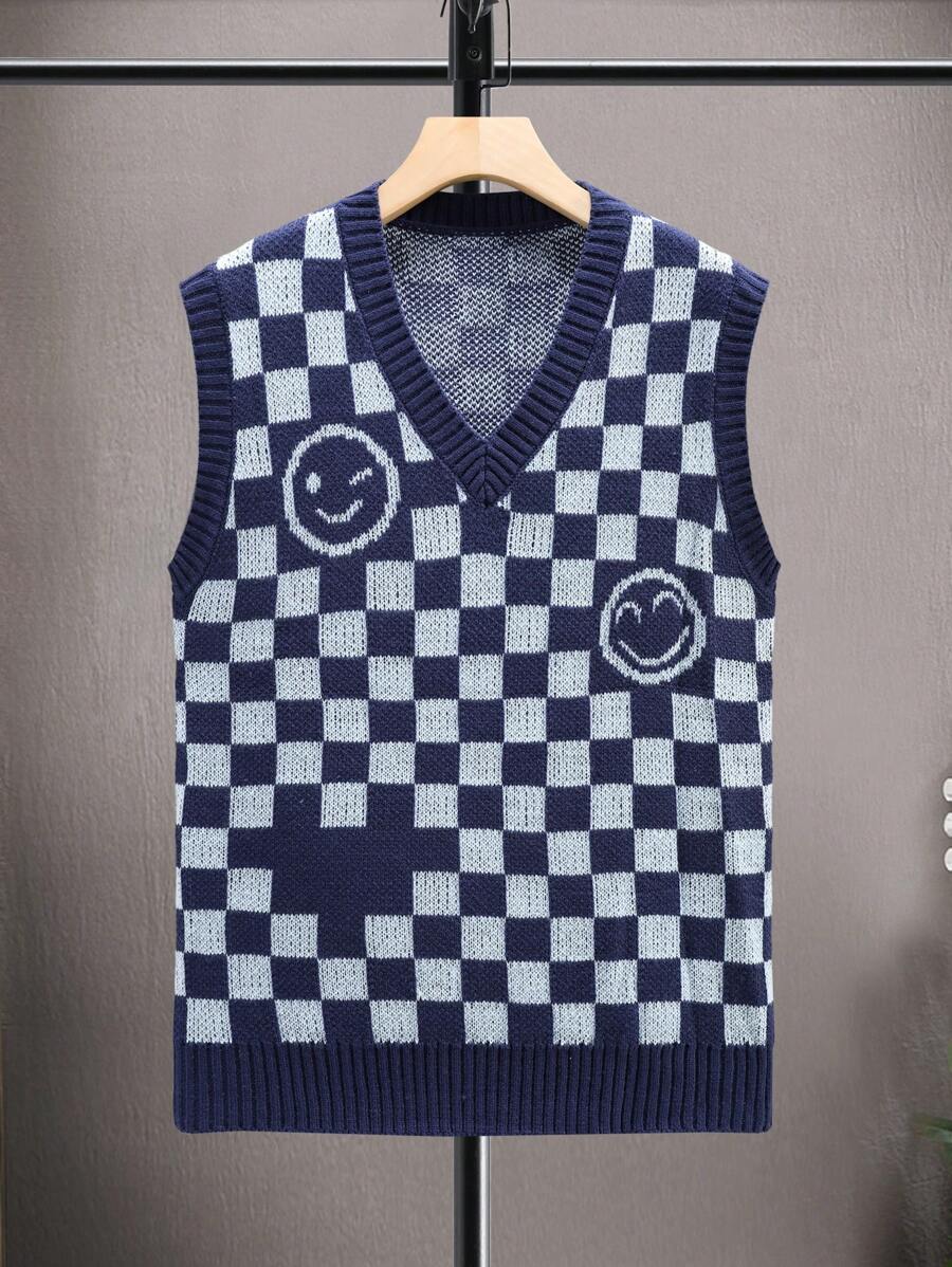 Aesthetic Post Nam Kiểm tra máy & Diễn đạt Mẫu Áo len vest - Màu xanh hải quân - Xem 1