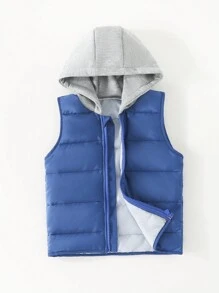 男童单件拉链连帽背心加厚外套 - 藍色 - 查看 1