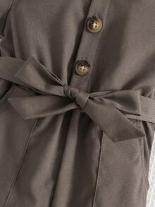 Baby Girl Button Front Belted Shirt Jumpsuit - Rust Brown - View 6