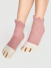 ROMWE Kawaii 1 đôi NỮ Khối màu Thêu Vớ thuyền viên - Hồng - Xem 5