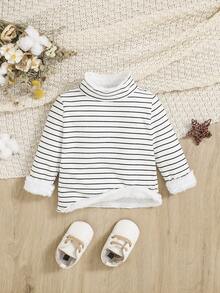 SHEIN Baby Boy Striped Mock Neck Tee - Black and White - View 4