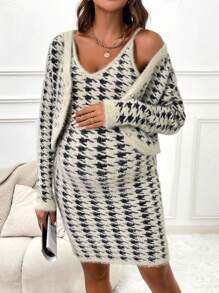 SHEIN Maternidad con estampado de pata de gallo Vestido de tirantes con Cazadora - Multicolor - Ver 1