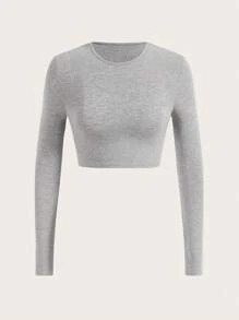 SHEIN BASICS 純色短款T恤 - 淺灰色 - 查看 1