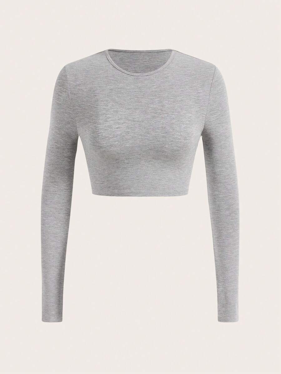 SHEIN BASICS 純色短款T恤 - 淺灰色 - 查看 1