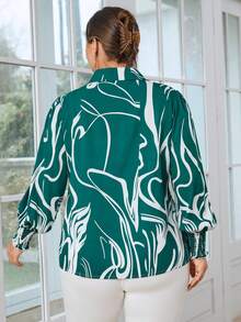 SHEIN Privé Plus Graphic Print Lantern Sleeve Shirt - Green - View 2