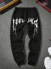 Manfinity Roughcore Heren joggingbroek met grafische print en trekkoord in de taille, voor rave - Zwart - Bekijken 7