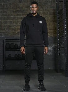 Manfinity Sport Corelite Áo nỉ thể thao nam kiểu bạn trai, in chữ, có túi kangaroo và dây rút. - màu đen - Xem 6