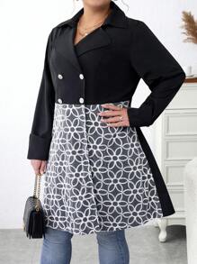 Calvaya 大碼印花雙排釦風衣外套 - 黑色 - 查看 4