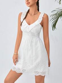 Soleia 荷葉邊網眼刺繡連衣裙 - 白色 - 查看 6