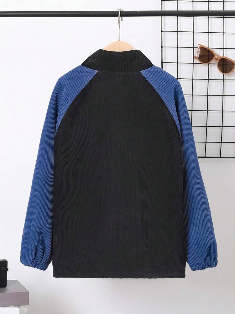 Tween Boy Letter Embroidered Colorblock Raglan Sleeve Thermal Lined Coat
