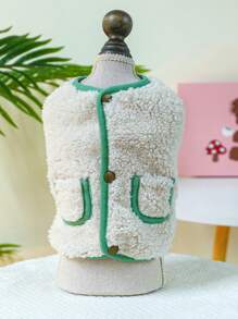 1 件适用于狗和猫的宠物外套，温暖柔软背心绿色饰边宠物夹克，适合秋冬季 - 彩色 - 查看 1