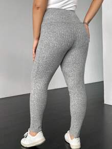 SHEIN EZwear Hơn Dệt kim Marled Xà cạp - Màu Xám nhạt - Xem 1