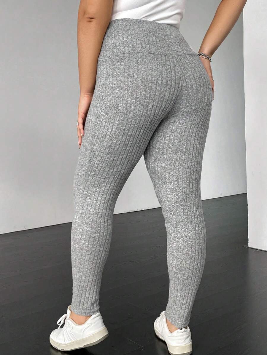 SHEIN EZwear Hơn Dệt kim Marled Xà cạp - Màu Xám nhạt - Xem 1