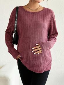 SHEIN Thai sản Thả vai Áo phông trơn - Màu Đỏ Sâu - Xem 4