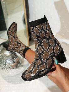 Giày bốt đan thêu ngọn lửa cho nữ, Giáng sinh, mùa thu và mùa đông mới lạ, bốt cao đến giữa bắp chân, bốt thời trang ngoài trời, Halloween, bốt thời trang ngày lễ cho phụ nữ - Nhiều màu - Xem 4