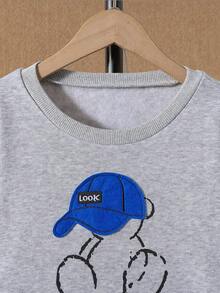 男大童卡通圖案加絨內裏衛衣和衛褲 - 灰色 - 查看 6