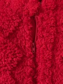 SHEIN 女嬰3D耳朵設計連帽拉鏈開襟絨毛連身褲 - 紅色 - 查看 7