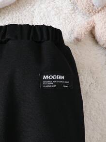 Baby Boy Slogan Patched Thermal Lined Sweatpants - Black - View 4