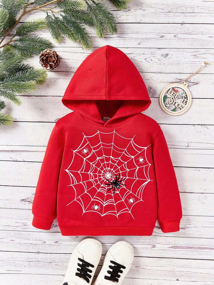 Young Boy Spider Web Print Sweatshirt - Red - View 1