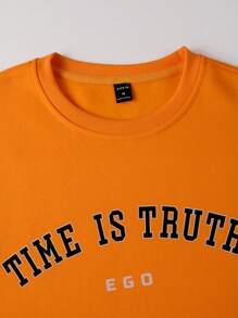 Manfinity Homme Loose Fit Men's Slogan Pattern Thermal Lined Sweatshirt - Yellow - View 7