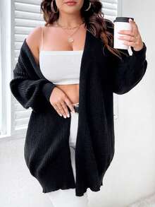 Celure 大码落肩开衫 - 黑色 - 查看 4