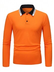Manfinity Homme 男士拼接領POLO衫 - 橘色 - 查看 7