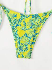 贝壳印花抹胸系带侧比基尼套装，适合夏季海滩度假 - 彩色 - 查看 3