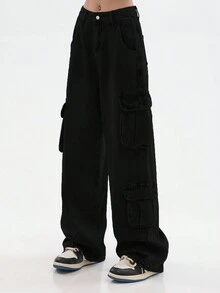 Flap Pocket Cargo Jeans - Black - View 5