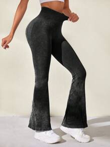 Easithlete 水洗寬腰帶喇叭運動褲 - 黑色 - 查看 4