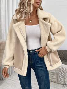 SHEIN LUNE Zip Up Teddy Lined Jacket In Fall/Winter