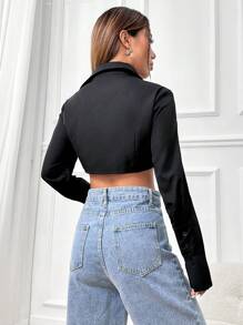 Lunelith SHEIN Lunessa Krótka koszula z jednolitymi guzikami z przodu