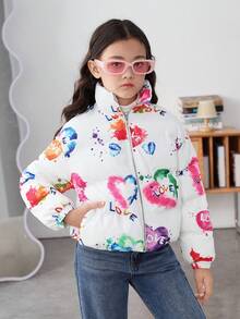 SHEIN Tween Girl Tie Dye Drop Shoulder Zipper Padded Coat - Multicolor - View 6