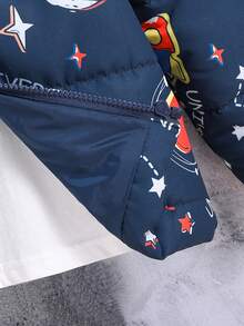 SHEIN 年轻男孩标语和星球印花连帽棉服外套（不含 T 恤） - 藏蓝色 - 查看 3