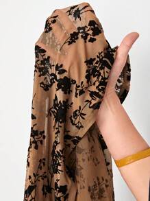 SHEIN Privé Plus Áo lưới tay áo in hoa không có áo ngực - Màu Khaki - Xem 7